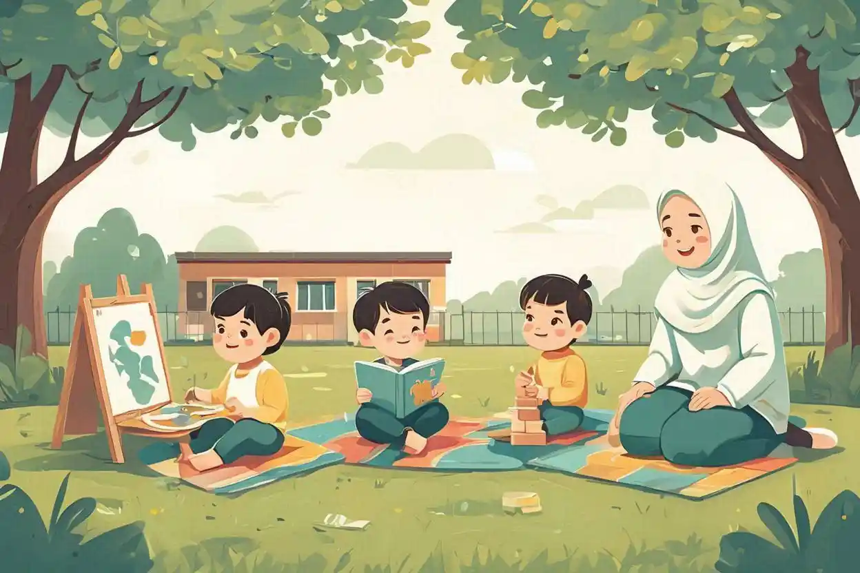 Anak-anak bermain dan belajar di TK unggulan Jogja yang nyaman dan islami