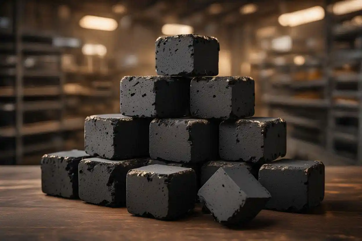 Premium coconut charcoal briquettes manufacturer producing uniform natural briquettes for global export