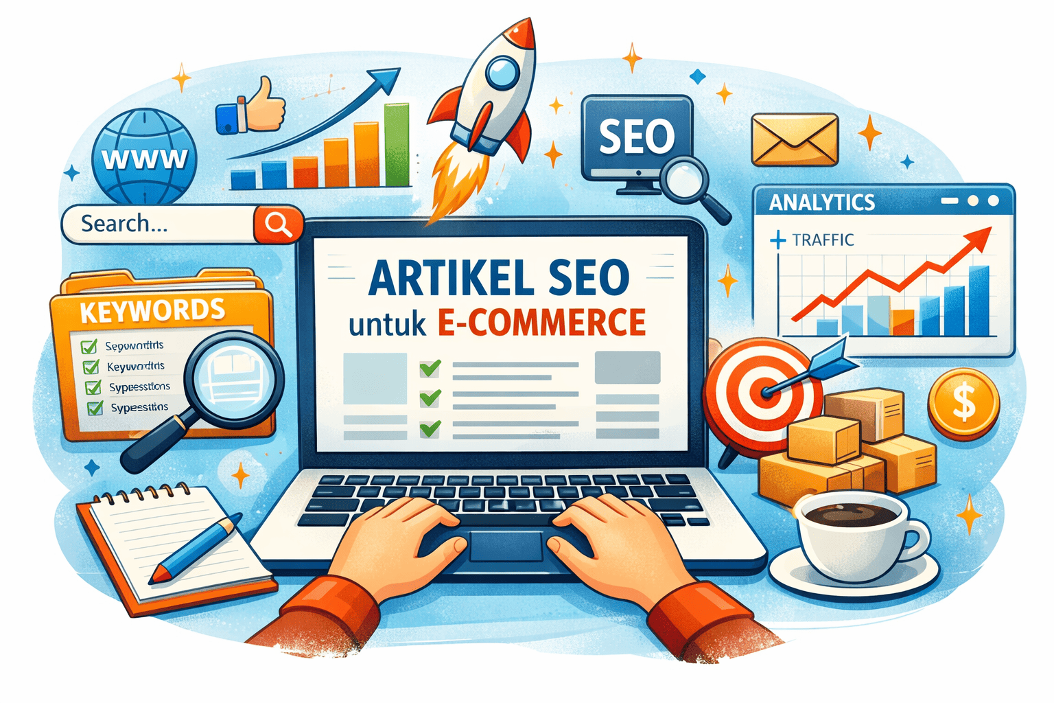 Pelajari strategi artikel SEO untuk e-commerce agar meningkatkan trafik, visibilitas digital,