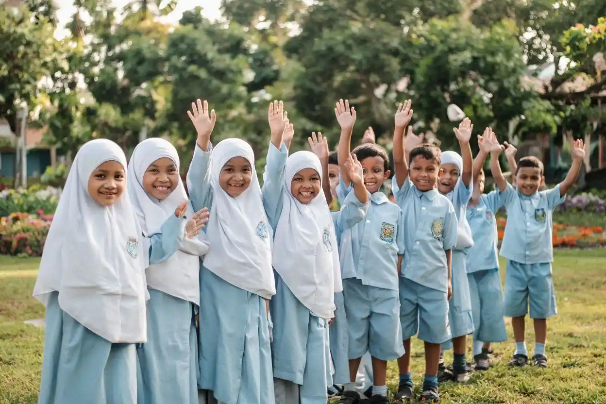 manfaat memasukkan anak ke TK Islam Anak-anak TK Islam berbaris ceria di halaman sekolah pada pagi hari