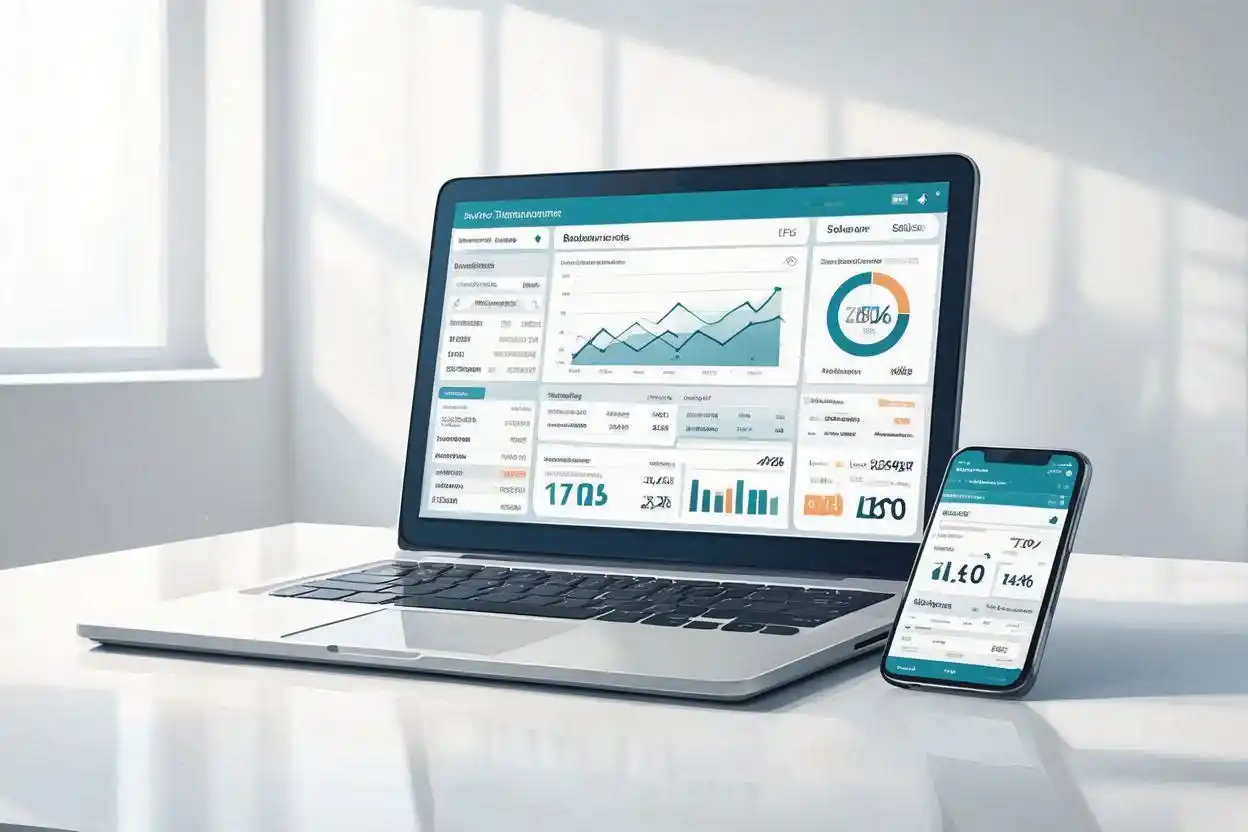 tampilan aplikasi pengawasan omzet harian dengan dashboard grafik penjualan dan laporan keuangan bisnis